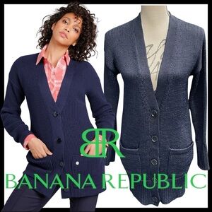 Banana Republic Navy Sheen Cotton Blend Chunky Knit Longline Cardigan (S)